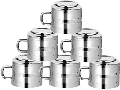 RankPro Pack of 6 Steel Stainless Steel Double Wall Tea/Coffee Cup(Silver, Cup Set)