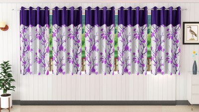 Stella Creations 152 cm (5 ft) Polyester Room Darkening Window Curtain (Pack Of 5)(Printed, Purple)