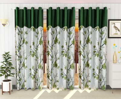 Flipkart SmartBuy 274 cm (9 ft) Polyester Room Darkening Long Door Curtain (Pack Of 3)(Plain, Green)