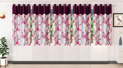 Stella Creations 152 cm (5 ft) Polyester Room Darkening Window Curtain (Pack Of 5)(Printed, Pink)
