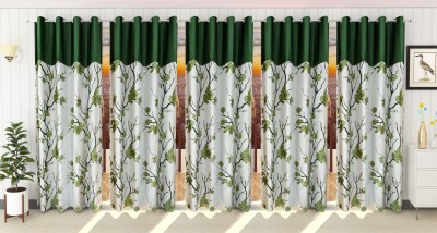 Stella Creations 274 cm (9 ft) Polyester Room Darkening Long Door Curtain (Pack Of 5)(Printed, Green)