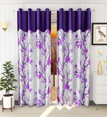 Ville Style 214 cm (7 ft) Polyester Semi Transparent Door Curtain (Pack Of 2)(Floral, Purple)