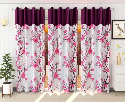 Ville Style 274 cm (9 ft) Polyester Room Darkening Long Door Curtain (Pack Of 3)(Floral, Pink)