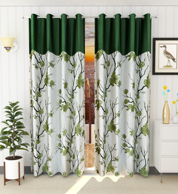 Flipkart SmartBuy 213.36 cm (7 ft) Polyester Semi Transparent Door Curtain (Pack Of 2)(Printed, Green)