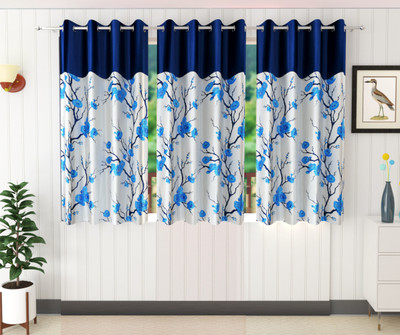 Ville Style 152 cm (5 ft) Window Polyester Room Darkening Curtain (Pack Of 3)(Aqua, Floral)