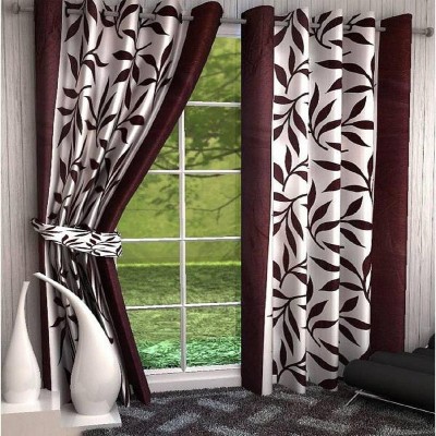 RS COLLACTION 213 cm (7 ft) Polyester Door Curtain (Pack Of 2)(Floral, Brown)