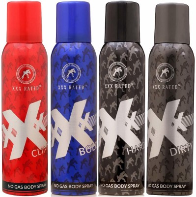 XXX Rated No Gas Deo Body Spray Family Pack of 4 Deo, 480ML Body Spray  -  For Men & Women(480 ml, Pack of 4)