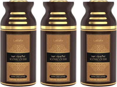 Lattafa Iconic Oudh Perfumed Body Spray, 250ml Pack 0f 3 Body Spray  -  For Men & Women(750 ml, Pack of 3)