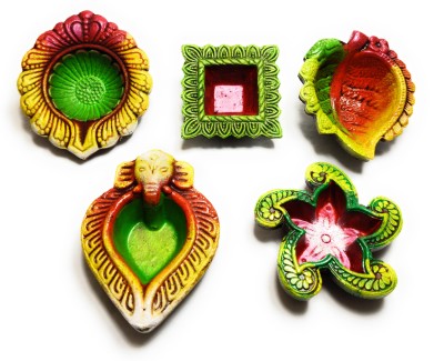 Guruji Mart Terracotta (Pack of 5) Table Diya Set(Height: 1.5 inch)