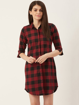 Hancock Women Shirt Red, Black Above Knee/Mid Thigh Length Dress