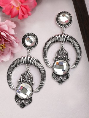 RUBANS Rubans Silver Plated Oxidised Handcrafted White Stone Drop Earrings Alloy Drops & Danglers