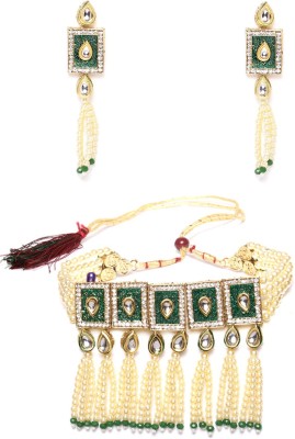 ZAVERI PEARLS Metal Gold-plated Green Jewellery Set(Pack of 1)