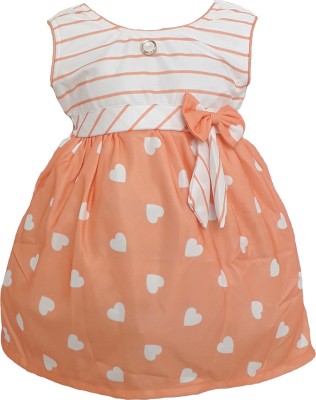 LITTLE PANDA Baby Girls Midi/Knee Length Party Dress(Orange, Sleeveless)