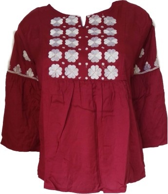 vidhi's creation Girls Casual Cotton Rayon Blend Peplum Top(Maroon, Pack of 1)