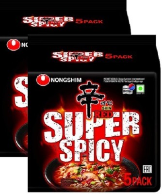 Nongshim Red Super Spicy Instant Noodles 600gm (120gm*5) (Pack of 2) (Imported) Instant Noodles Vegetarian(2 x 600 g)