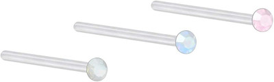 Via Mazzini Crystal Silver Plated Sterling Silver Nose Stud Set(Pack of 3)