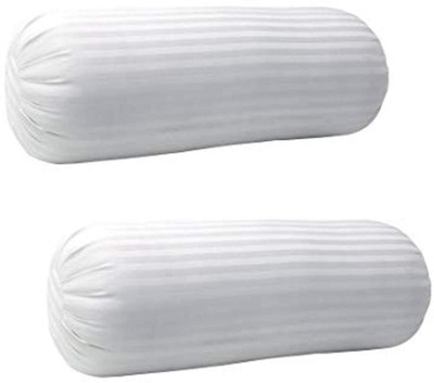 ROYALREOX Polyester Fibre Stripes Bolster Pack of 2(White)