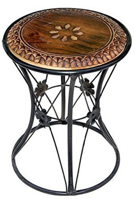 Art Window Iron Coffee Table 1 Living & Bedroom Stool(Black, Brown)