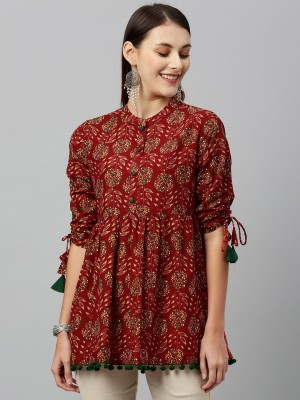 kipek Casual 3/4 Sleeve Floral Print Women Maroon Top