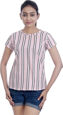 club fashion Casual Short Sleeve Striped Women Pink Top