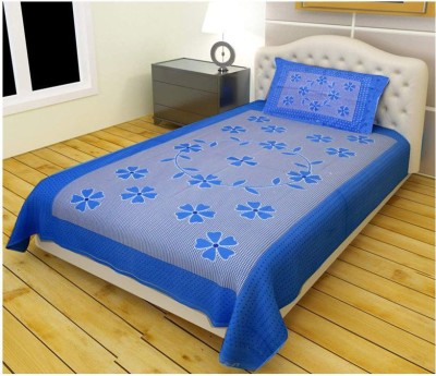 Exopick 120 TC Microfiber Single 3D Printed Flat Bedsheet(Pack of 2, Blue)