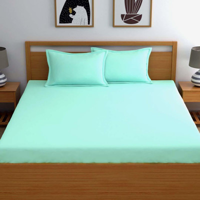 Divine Homes Polycotton Double Flat 144 TC Solid Bedsheet(Pack of 1, Aqua Blue)