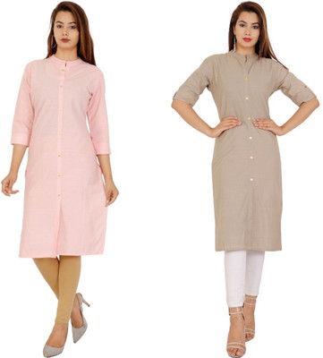 Rimeline Fashion Women Solid Straight Kurta(Pink, Grey)