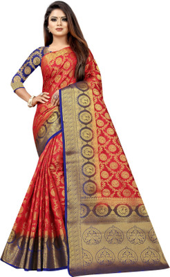 Matangi Exporter Self Design, Woven, Solid/Plain Banarasi Silk Blend Saree(Multicolor)