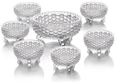 JK SHOPY Glass Dessert Bowl Crystal Glass Bowl Set of 7 pcs with 1 Large Bowl & 6 Medium Bowls(Pack of 7, White)