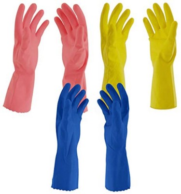 TOUCH SHOP Cleaning Gloves Reusable Rubber Hand Gloves, Stretchable Gloves for Washing Cleaning Kitchen & Garden Wet and Dry Disposable Glove Set(Large Pack of 6)