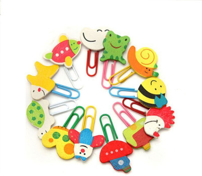 R H lifestyle 12pcs Colorful Cartoon Animal Wooden Design Paper Clips Bookmark for Kids Stationery School Office Medium Wooden + Plast ic Coated coloured paper clips Soft, Flexible and Non Toxic Paper clip(Set of 12, Multicolor)