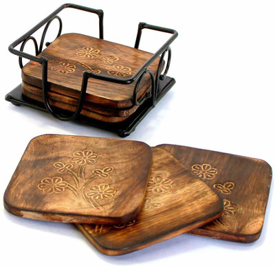 Modern Shoppee Square Reversible Wood Coaster Set(Pack of 6)