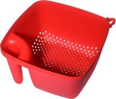 smartclick Big Vegetable, Fruit, Rice Wash Sieve Plastic Washing Bowl Basket with Handle Colander(Red Pack of 1)