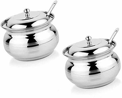 Liolis Steel Cookie Jar  - 200 ml(Pack of 2, Silver)