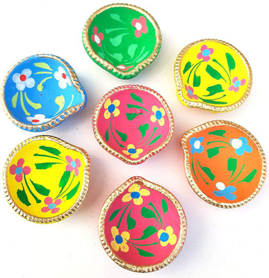 HndB Earthenware (Pack of 7) Table Diya Set(Height: 3 inch)