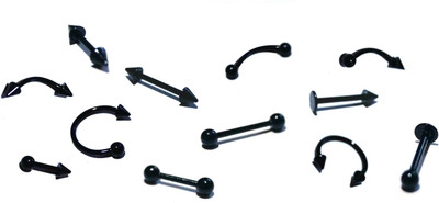 One Personal Care Pack of 12 Arrow, Barbell & Horse shoe Inspired Body Art Eyebrow Septum Belly Lip Nose Piercing Alloy Stud Earring