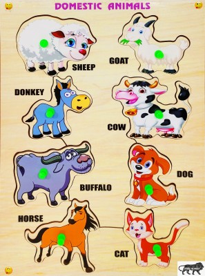 poksi DOMESTIC ANIMALS wooden puzzle board for kids|MONTESSORI LEARNING|PRESCHOOL LEARNING(Multicolor)