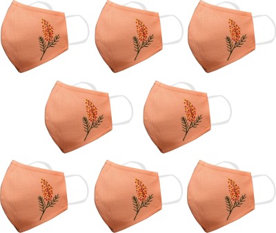 Kundan Pure Cotton Peach Color Hand Painted Reusable Washable Anti Pollution 3 Layer Face Mask ( Pack Of 8 Mask ) Peach Fashionable Mask Washable, Reusable Cloth Mask With Melt Blown Fabric Layer(Orange, Free Size, Pack of 8)