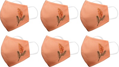 Kundan Pure Cotton Peach Color Hand Painted Reusable Washable Anti Pollution 3 Layer Face Mask ( Pack Of 6 Mask ) Peach Fashionable Mask Washable, Reusable Cloth Mask With Melt Blown Fabric Layer(Orange, Free Size, Pack of 6)