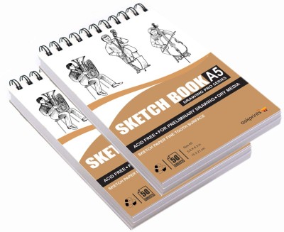 Askprints A5 Sketch book 50 Sheets Set of 2 - 5.8 x 8.3 Inch | Top Spiral-Bound Sketchpad for Artists | Sketching and Drawing Acid Free Paper, for Doodling Sketch Pad(50 Sheets, Pack of 2)