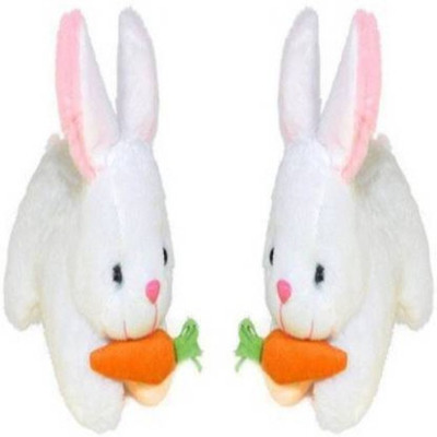 waheguru Mother Elephant With 2 Babies Soft Toy and White Rebbit  - 26 cm(White)