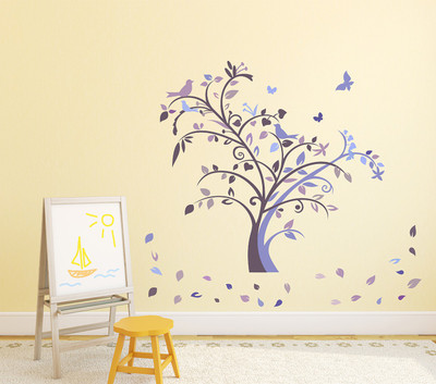 WALLDECORS 91.44 cm TREE WITH BIRD STICKER Self Adhesive Sticker(Pack of 1)