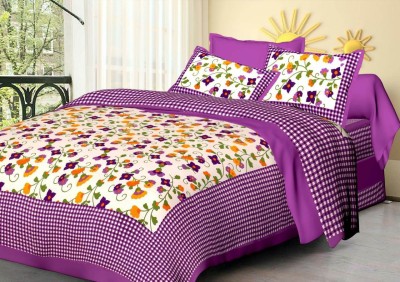 DHAKAD 144 TC Cotton Double Floral Flat Bedsheet(Pack of 1, Purple)