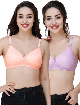COLLEGE GIRL Comfertable and Soft Against Skin Women T-Shirt Heavily Padded Bra(Orange, Purple)
