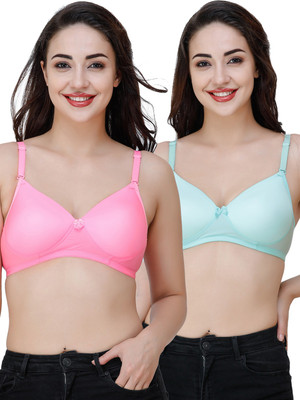 COLLEGE GIRL Comfertable and Soft Against Skin Women T-Shirt Heavily Padded Bra(Pink, Light Blue)