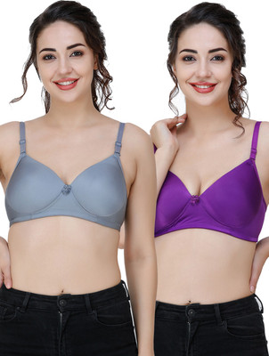 COLLEGE GIRL Comfertable and Soft Against Skin Women T-Shirt Heavily Padded Bra(Grey, Purple)