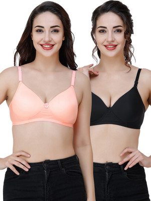 COLLEGE GIRL Comfertable and Soft Against Skin Women T-Shirt Heavily Padded Bra(Orange, Black)
