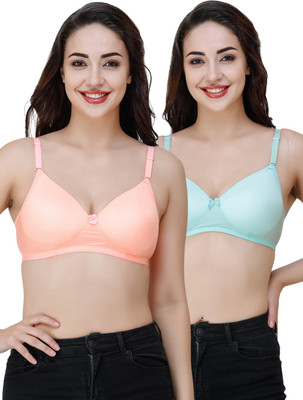 COLLEGE GIRL Comfertable and Soft Against Skin Women T-Shirt Heavily Padded Bra(Orange, Light Blue)
