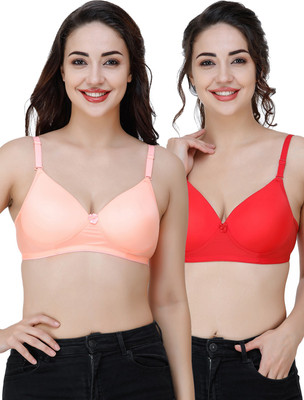 COLLEGE GIRL Comfertable and Soft Against Skin Women T-Shirt Heavily Padded Bra(Orange, Red)