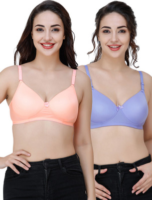 COLLEGE GIRL Comfertable and Soft Against Skin Women T-Shirt Heavily Padded Bra(Orange, Light Blue)